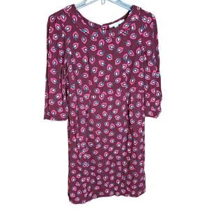 Boden Women 6 Burgundy Purple Paisley Floral Lined 3/4 Length Sleeve Dress